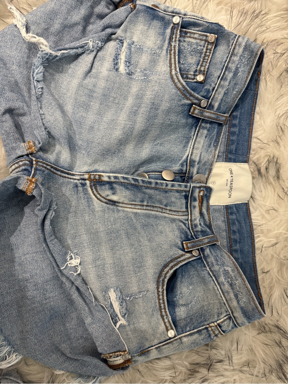 One Teaspoon Light Blue Distressed Denim Shorts